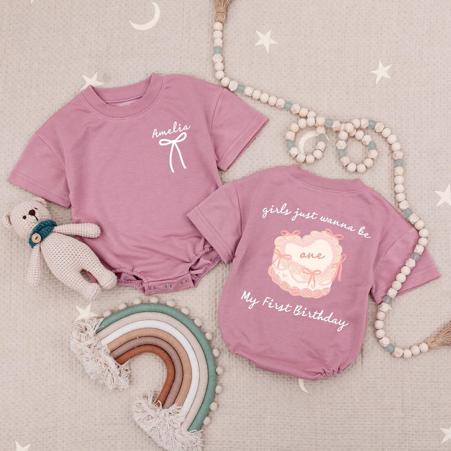 Amelia's First Birthday Romper: Sweet Pink Bow Cake Bodysuit for One Year Old Baby Girl Party Outfit Girls Just Wanna Be One Ribbon Outfit (137 chars)