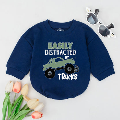 Truck Lover Baby & Toddler Shirt | Boys Truck Sweatshirt Birthday Outfit | Easily Distracted by Trucks Gift | Mud Truck Top