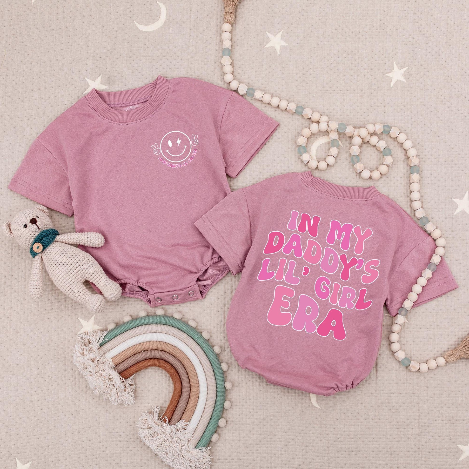 Daddy's Lil' Girl Era Baby Romper Pink Peace Sign Smiley Face Outfit First Father Daughter Gift Baby Girl