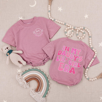 Daddy's Lil' Girl Era Baby Romper Pink Peace Sign Smiley Face Outfit First Father Daughter Gift Baby Girl