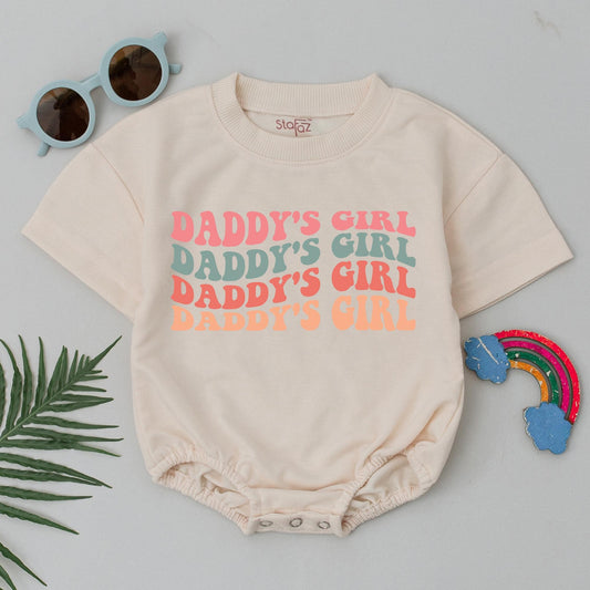 Daddy's Girl Retro Wavy Baby Romper Multi-Color Rounded Font Vintage 70s Bodysuit Playful Infant Girl Father's Day Gift Shower Outfit