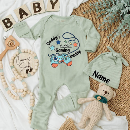 Daddy's Little Gaming Buddy Newborn Bodysuit, Gamer Baby Boy Romper, Blue Controller Design, Baby Shower Gift, Coming Home Outfit (138 chars)