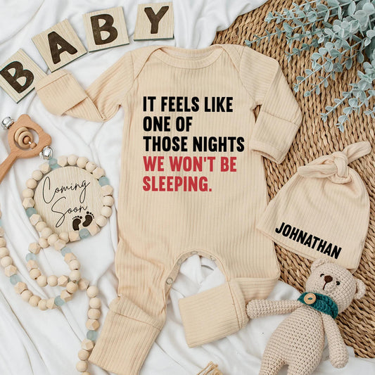 IT FEELS LIKE ONE OF THOSE NIGHTS Sleepless Baby Bodysuit, Red 'WE WON'T BE SLEEPING' Quote Romper Gift for New Parents