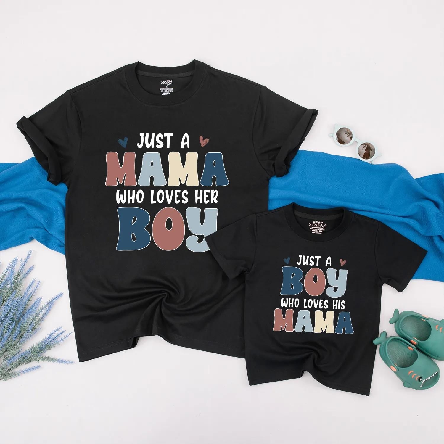 Mama & Baby Boy Matching Outfit Mama Loves Boy Bodysuit Mommy and Me Gift for New Mom First Mother's Day