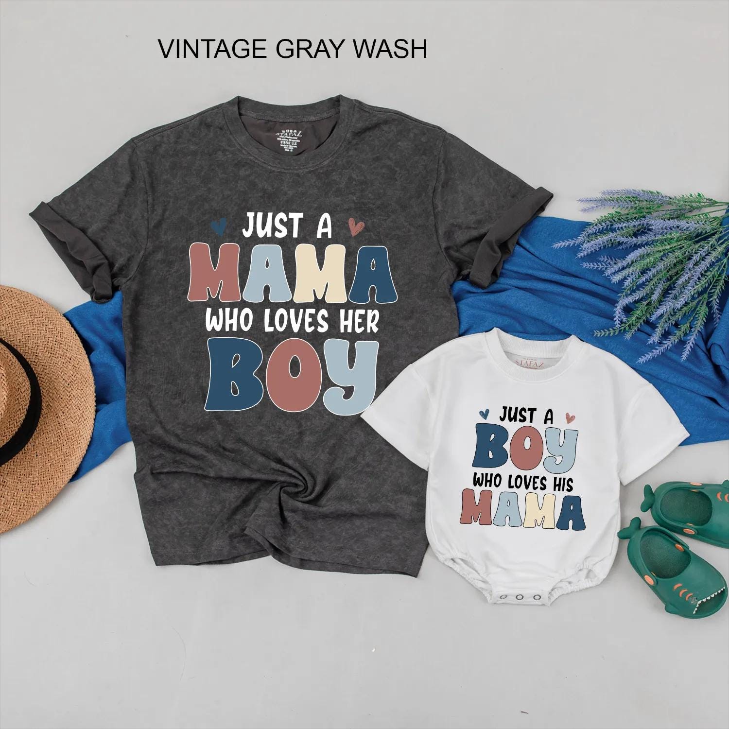 Mama & Baby Boy Matching Outfit Mama Loves Boy Bodysuit Mommy and Me Gift for New Mom First Mother's Day