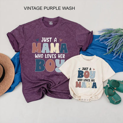 Mama & Baby Boy Matching Outfit Mama Loves Boy Bodysuit Mommy and Me Gift for New Mom First Mother's Day