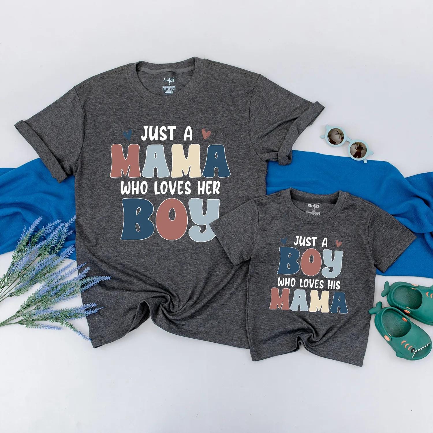 Mama & Baby Boy Matching Outfit Mama Loves Boy Bodysuit Mommy and Me Gift for New Mom First Mother's Day