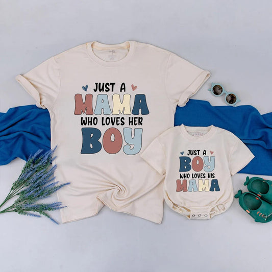 Mama & Baby Boy Matching Outfit Mama Loves Boy Bodysuit Mommy and Me Gift for New Mom First Mother's Day