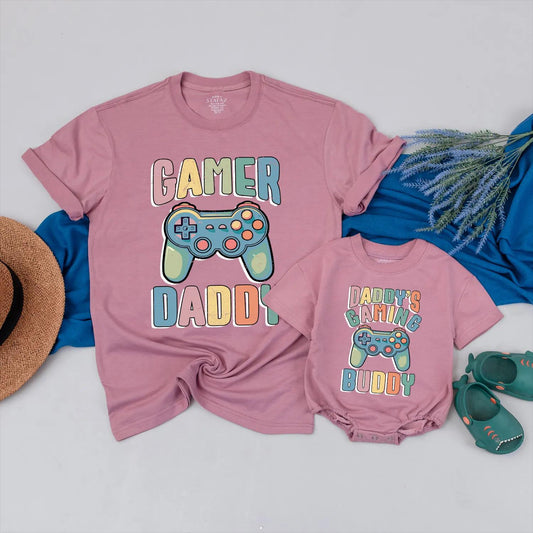 Gamer Dad and Baby Matching Shirt Set Daddy’s Gaming Buddy Bodysuit Father’s Day Gift New Dad Cute Gamer Baby Outfit