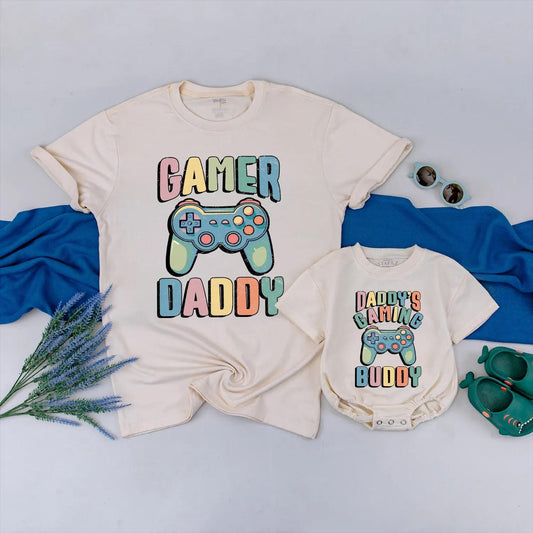 Gamer Dad and Baby Matching Shirt Set Daddy’s Gaming Buddy Bodysuit Father’s Day Gift New Dad Cute Gamer Baby Outfit