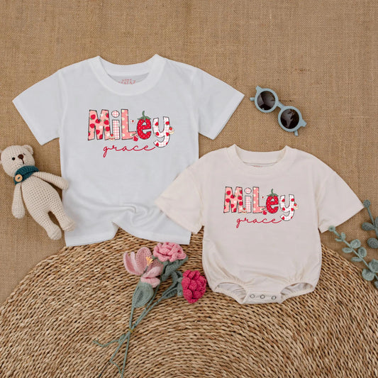 Personalized Strawberry Girl Shirt | Custom Name Toddler T-shirt | Cute Summer Outfit for Baby Girls | Back to School Gift
