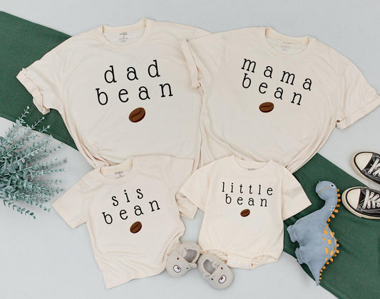 Little Bean Mommy and Me Matching Family Shirts Dad Bean Baby Bodysuit Coffee Lover Family Outfits