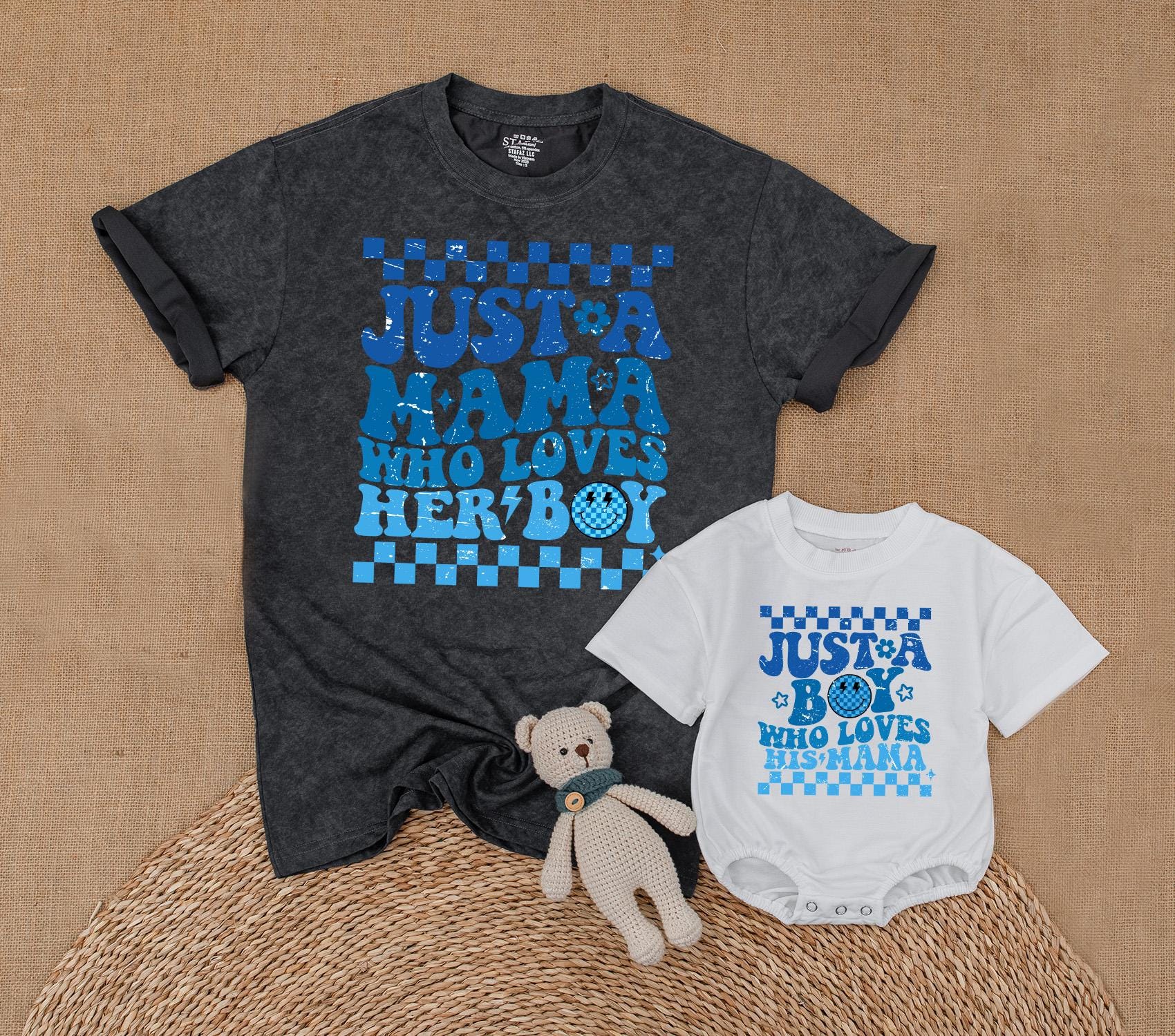 Mama and Son Matching First Mother's Day Outfit Boy Mama Shirt Baby Bodysuit Mommy and Me Gift