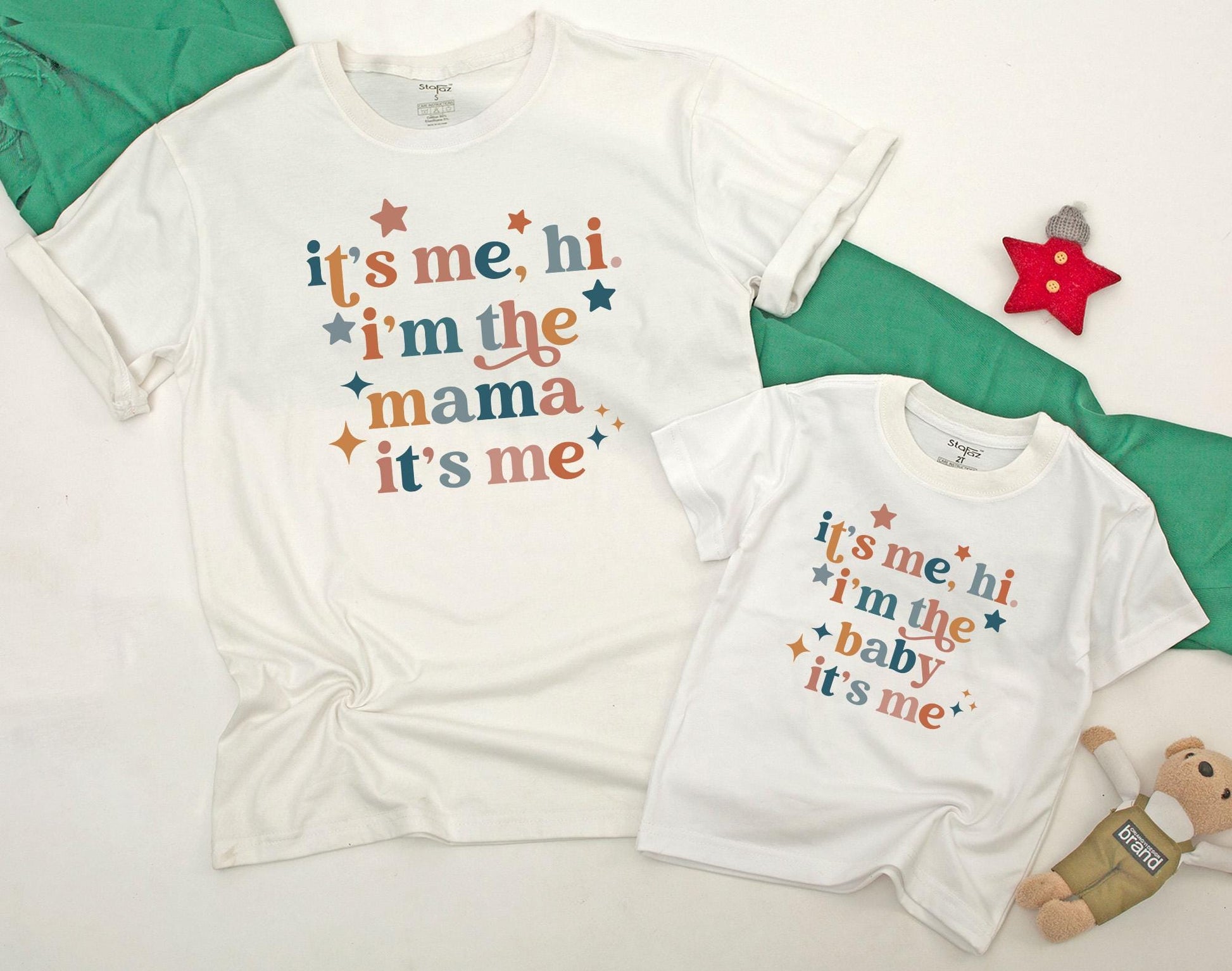 Matching Mama and Me Hi I'm The Baby Outfits for Moms and Newborns with Funny Retro Design Toddler Shirt Romper Soft Cotton First Birthday Gift
