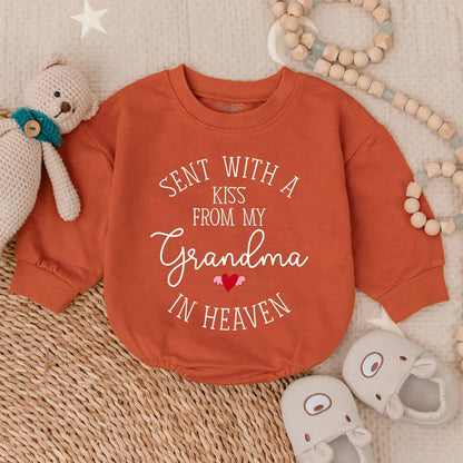 Personalized Sent With A Kiss From Grandma In Heaven Baby Romper New Grandbaby Gift Newborn Announcement Outfit Memorial Clothes