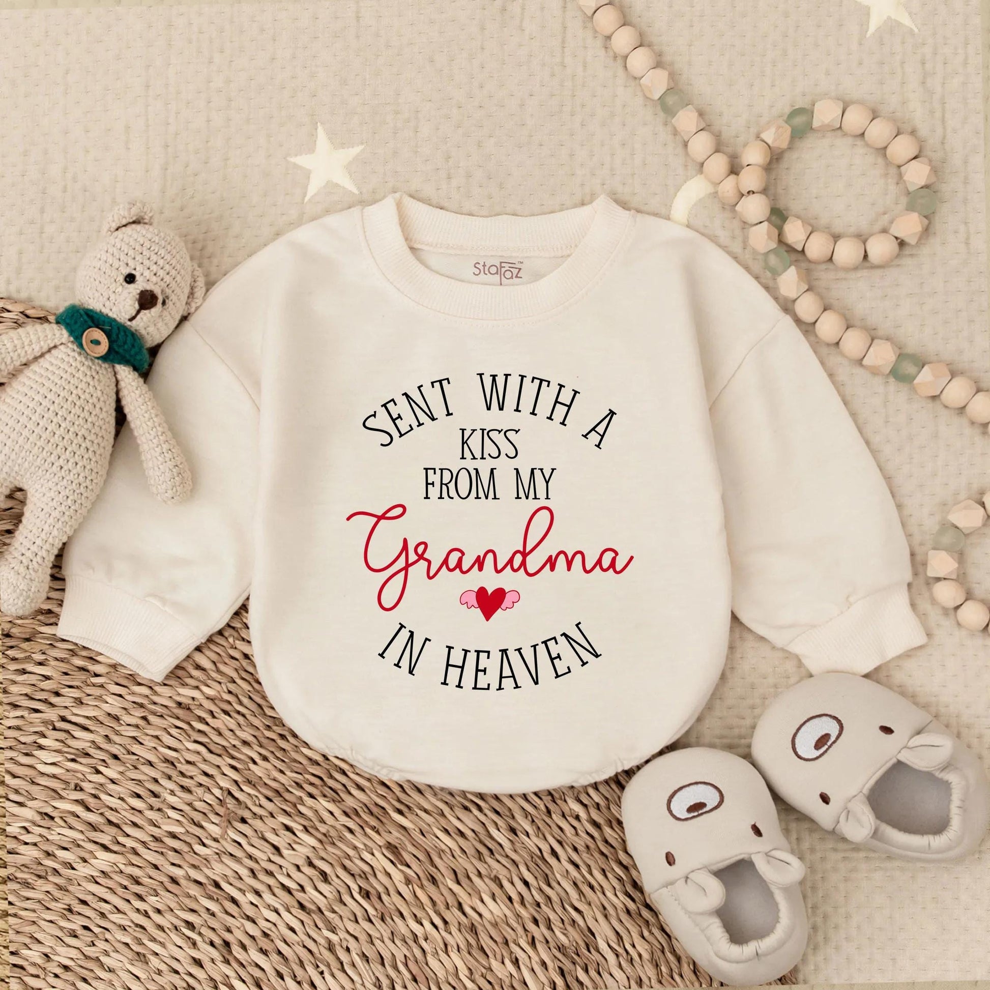 Personalized Sent With A Kiss From Grandma In Heaven Baby Romper New Grandbaby Gift Newborn Announcement Outfit Memorial Clothes