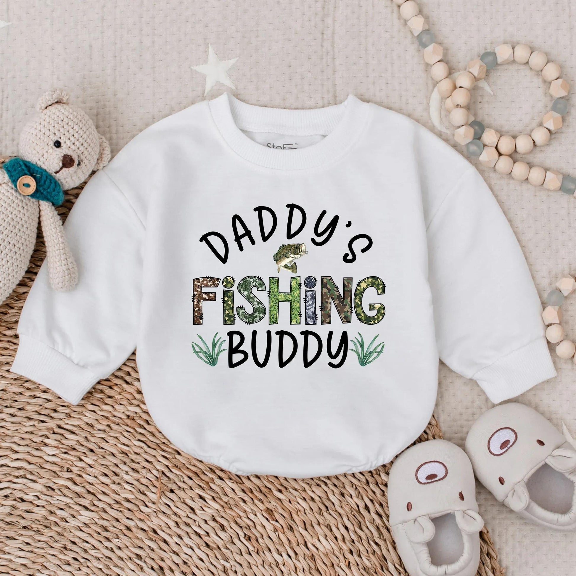 Daddy's Fishing Buddy Bubble Romper First Father's Day Outfit for Baby Boy Summer Toddler Clothes Comfortable Newborn New Dad Gift Outdoor Adventure