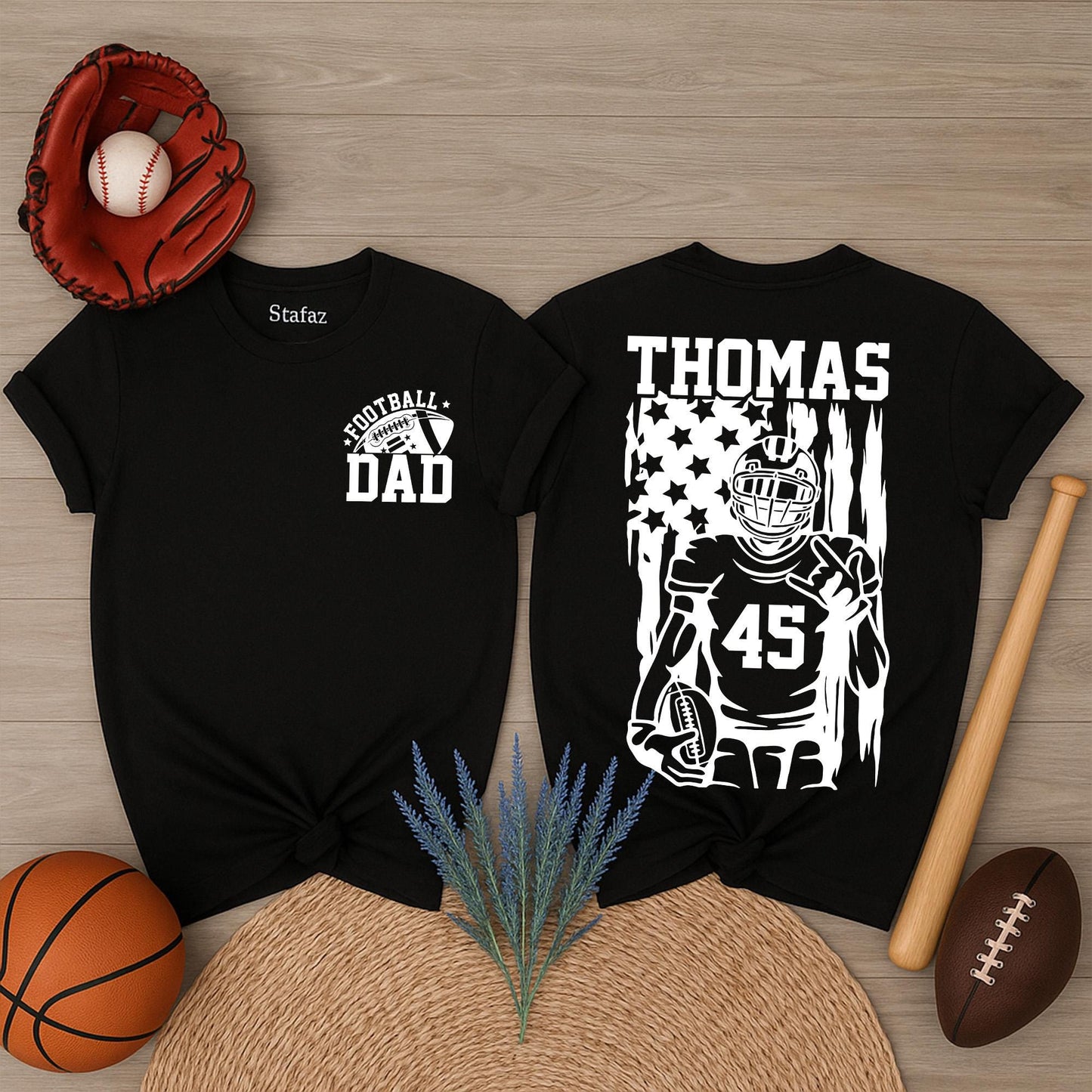 Custom Football Dad Shirt with Name & Number for Football Season! Football Team Two Sides Design, Sports Dad Gift