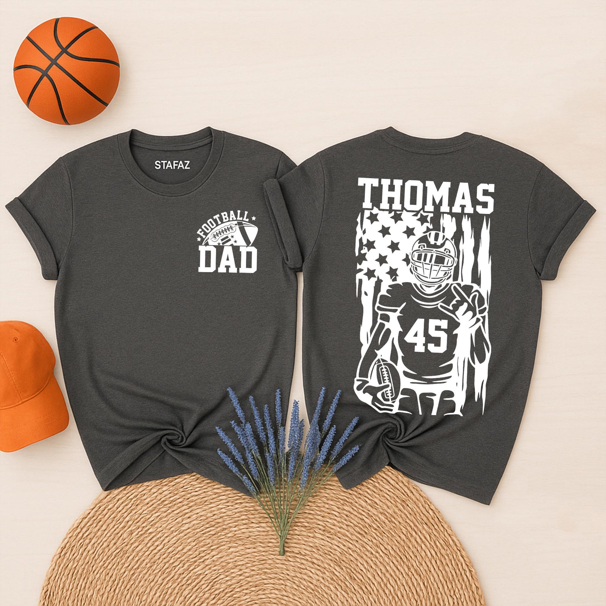 Custom Football Dad Shirt with Name & Number for Football Season! Football Team Two Sides Design, Sports Dad Gift