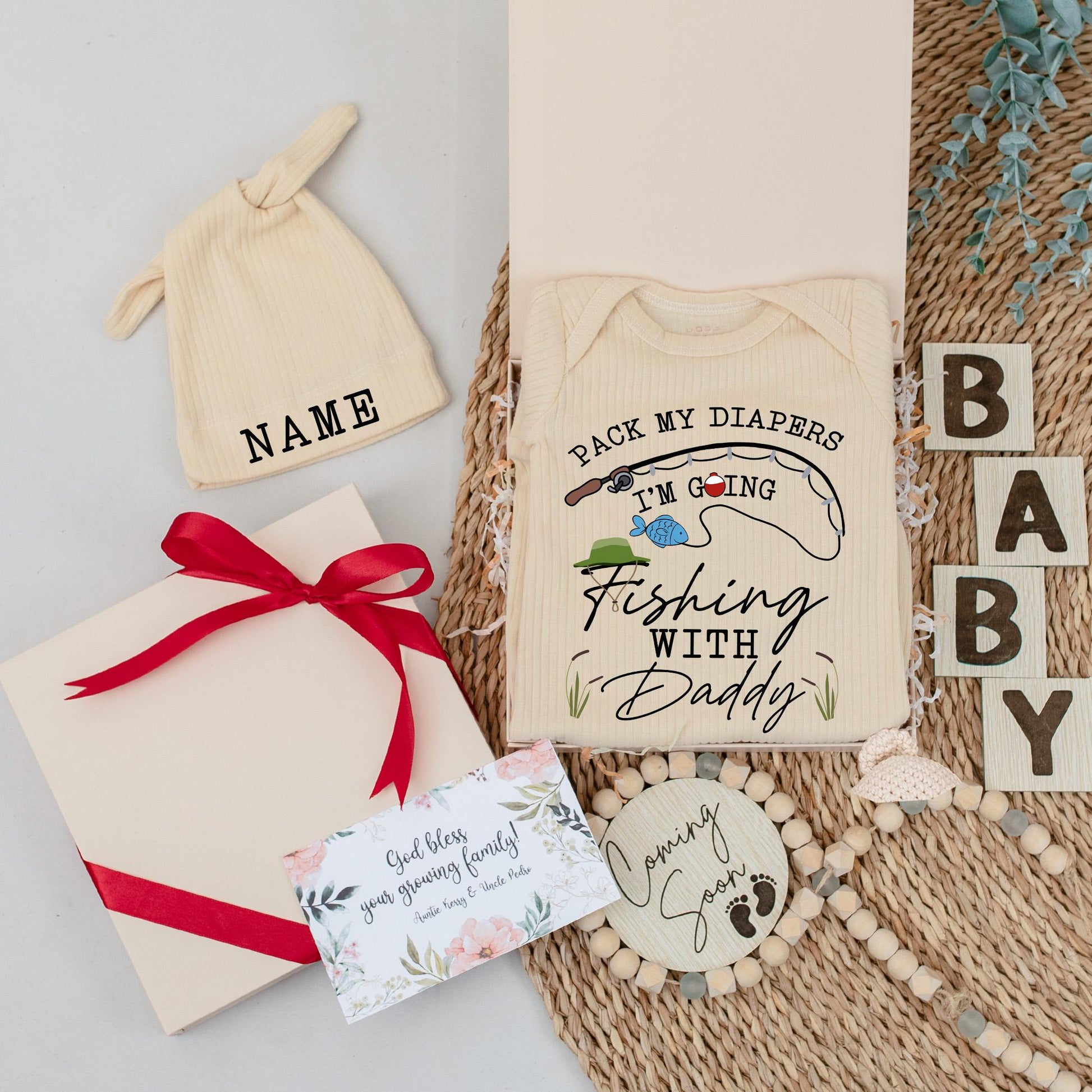 Funny Newborn Pack My Diapers Fishing With Daddy Baby Bodysuit Gift Set for First Father's Day Celebration Baby Shower Clothes Cute Fishing Outfit