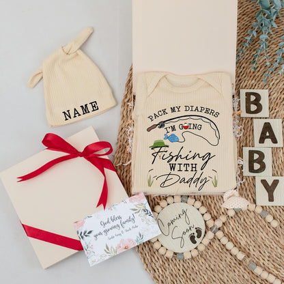 Funny Newborn Pack My Diapers Fishing With Daddy Baby Bodysuit Gift Set for First Father's Day Celebration Baby Shower Clothes Cute Fishing Outfit