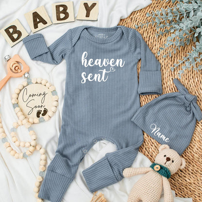 Heaven Sent Personalized Baby Bodysuit Custom Angel Name Newborn Outfit Baby Shower Gift Coming Soon