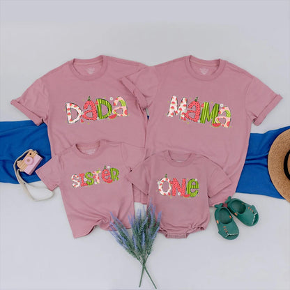 Matching Watermelon Family Birthday Outfit: First Birthday Bubble Romper & Toddler Tee, Summer Fruit Party, Baby Girl's 1st Look