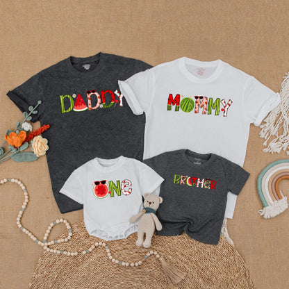 Watermelon Birthday Family Shirts Matching Summer Outfits Toddler First Birthday Sweet One In A Melon Mommy Dad Brother Sister Party