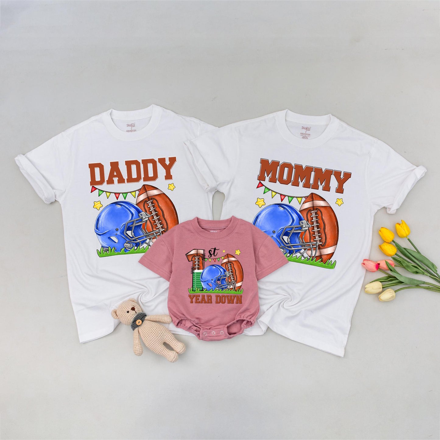 Football Birthday Shirt: 1st Year Down, Custom Family Tee for 2025 Party, Football Theme, First Birthday Boy Outfit