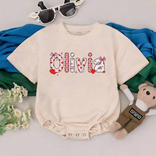Personalized Strawberry Baby Girl Romper Custom Name Floral Summer Bodysuit Cute Newborn Fruit Birthday Gift Outfit