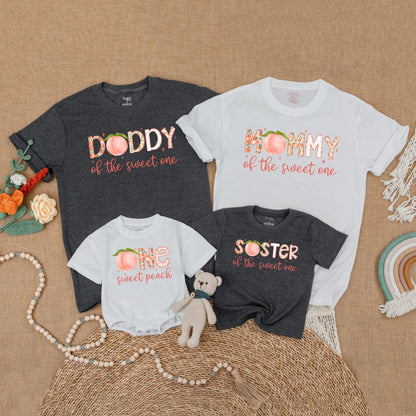 One Sweet Peach First Birthday Matching Family Shirts Mama Dad Baby Girl Sweet One Outfit Peach Theme Party Summer Boho Comfortable