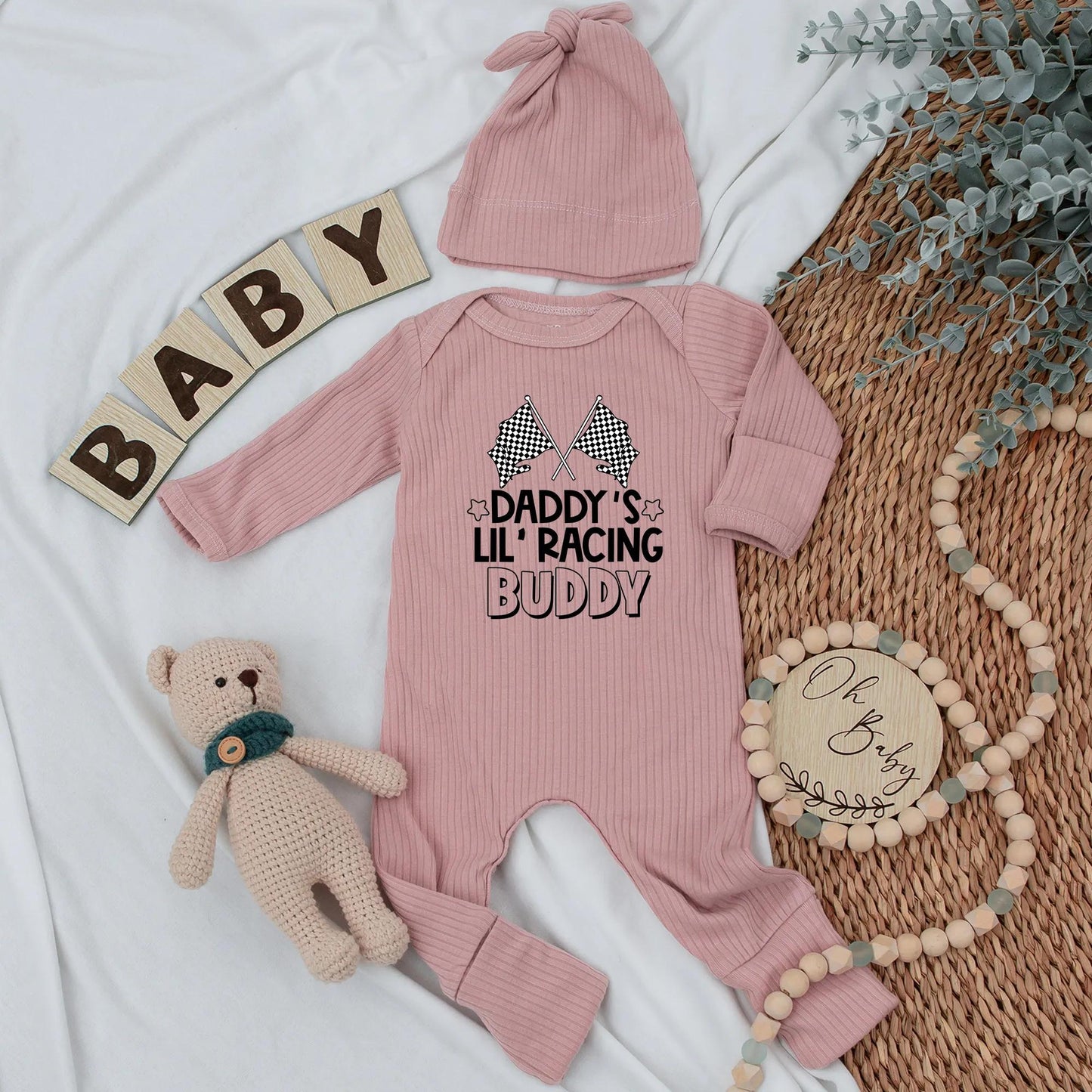 Custom Daddy's Lil' Racing Buddy Baby Bodysuit Father's Day Checkered Newborn Outfit New Dad Gift