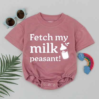Fetch My Milk Baby Romper Cute Infant Bodysuit Newborn Outfit Adorable Milk Design Summer Clothes Baby Shower Gift Idea Retro Style Gift for New Mom 136