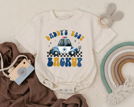 Funny Daddy's Best Backup Police Bubble Romper for Baby Boys, Cute Cop Dad Outfit, Soft Comfortable Infant Law Enforcement Newborn Gift Idea