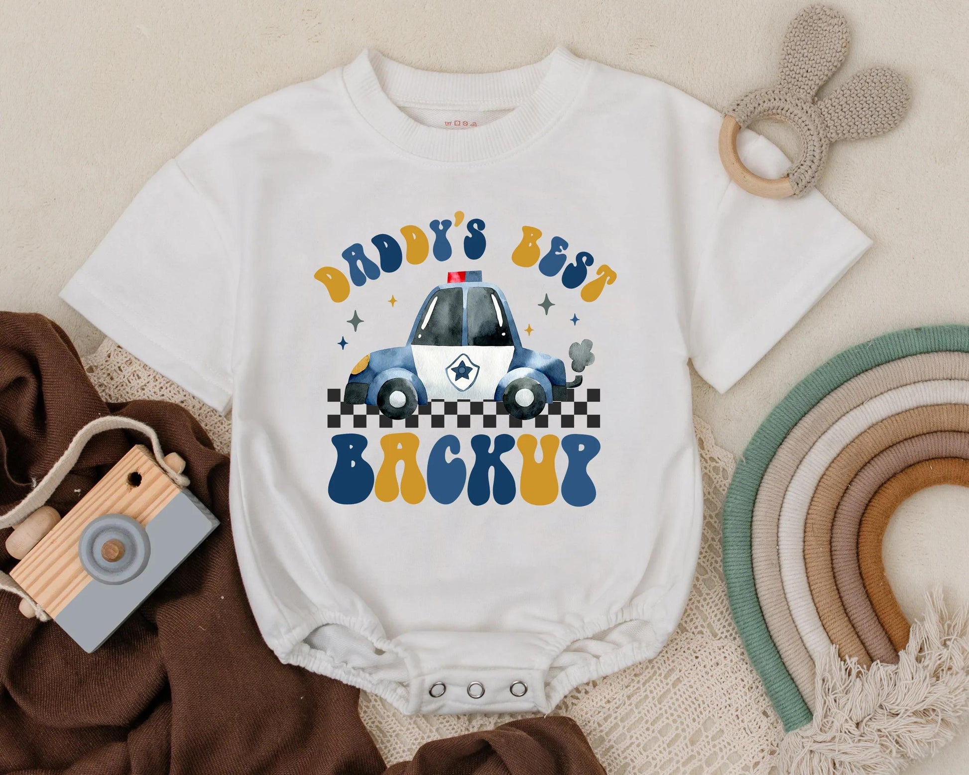 Funny Daddy's Best Backup Police Bubble Romper for Baby Boys, Cute Cop Dad Outfit, Soft Comfortable Infant Law Enforcement Newborn Gift Idea