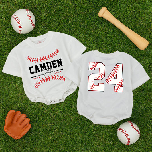 Custom Name & Number Baseball Romper Baby Outfit Two-Sided Game Day Sporty Clothes Boy Gift