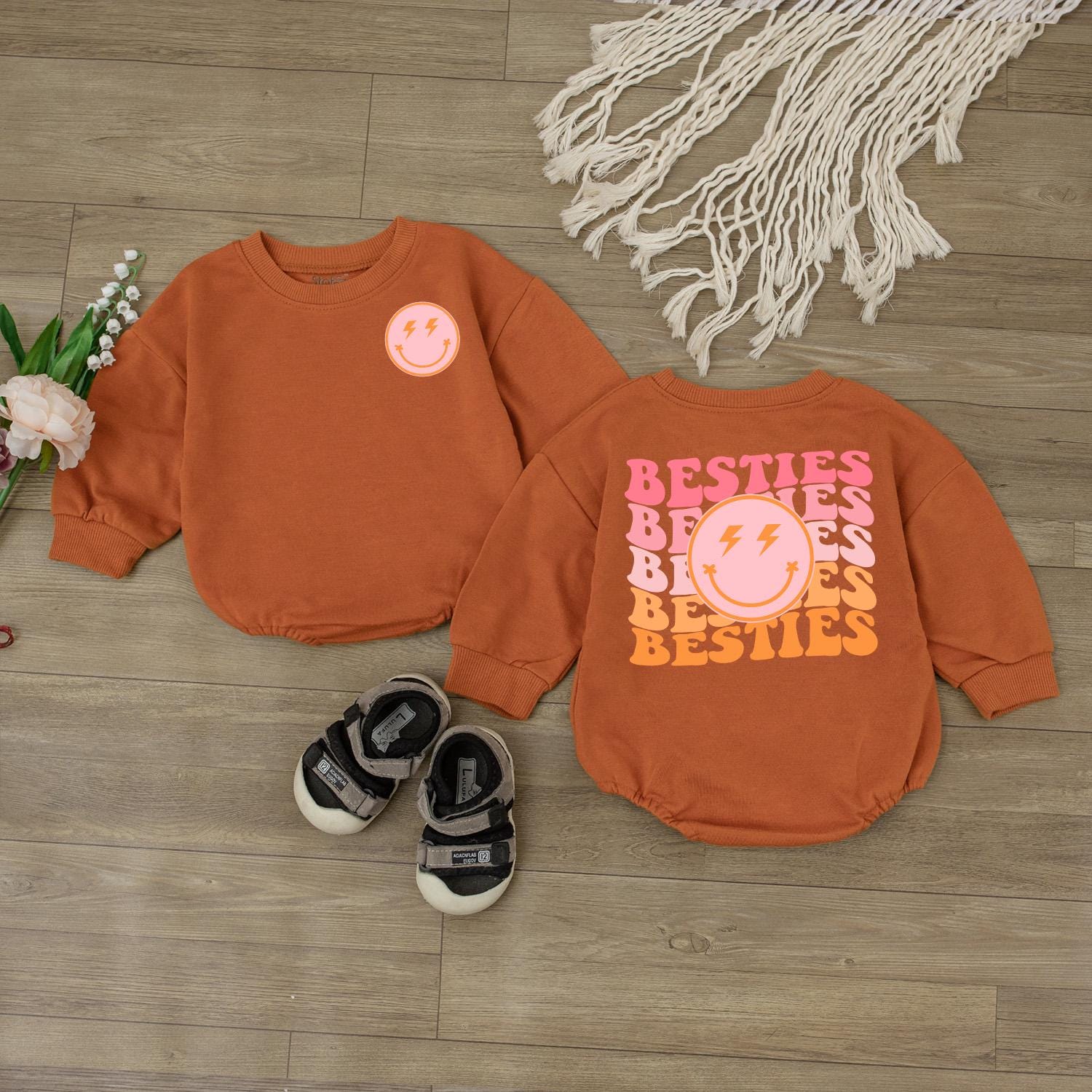 Besties Toddler Sweatshirt Mama and Me Retro Smiley Outfit Natural Infant Baby Clothing Coordinating Family Fun