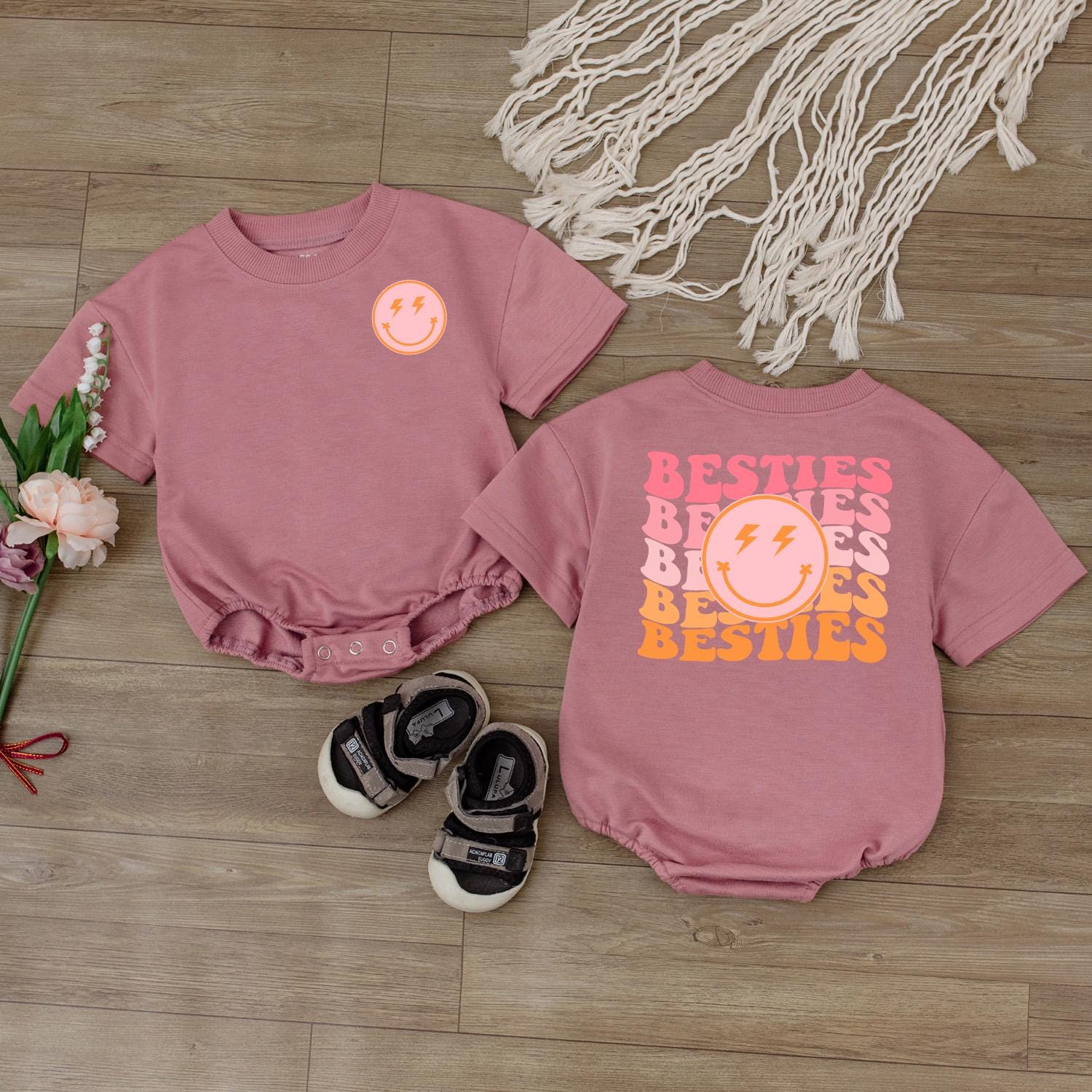 Besties Toddler Sweatshirt Mama and Me Retro Smiley Outfit Natural Infant Baby Clothing Coordinating Family Fun