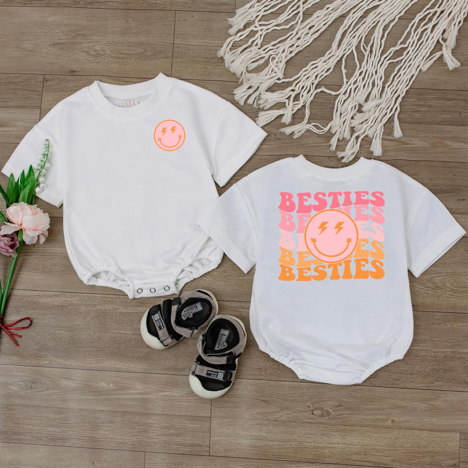 Besties Toddler Sweatshirt Mama and Me Retro Smiley Outfit Natural Infant Baby Clothing Coordinating Family Fun