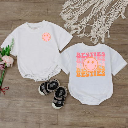 Besties Toddler Sweatshirt Mama and Me Retro Smiley Outfit Natural Infant Baby Clothing Coordinating Family Fun