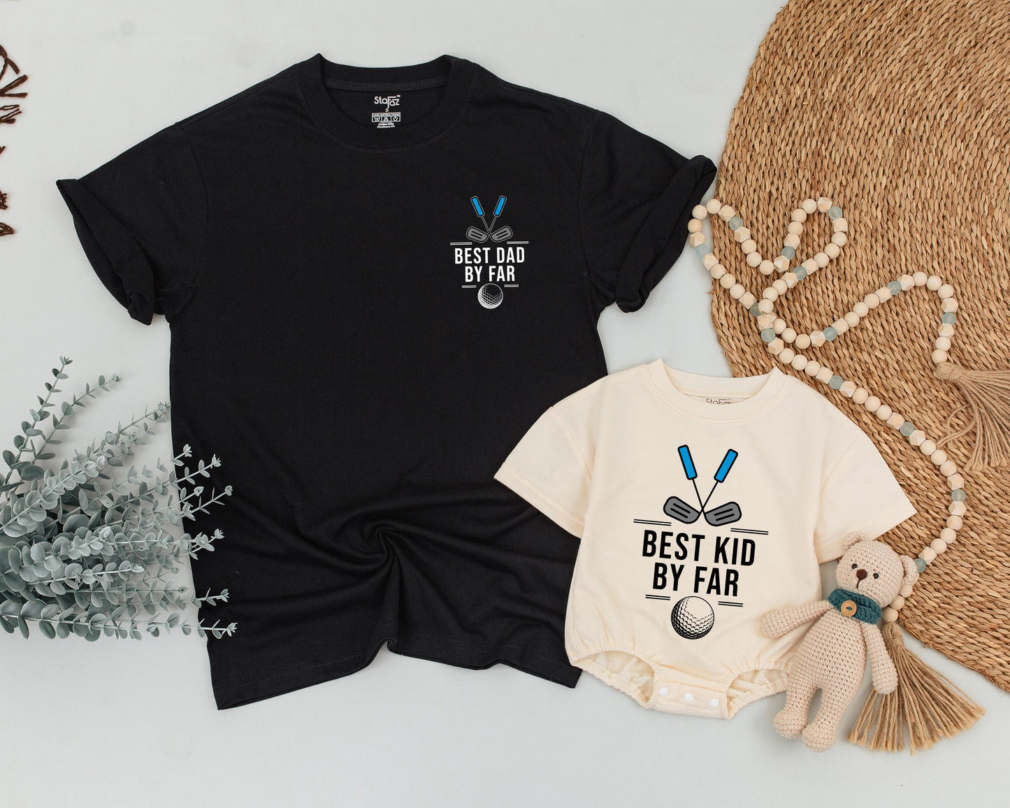 Best Dad By Far Matching Golf Outfits: Baby Romper & Dad Shirt Set, Future Golfing Buddy Family Look - Playful Father's Day Gift, Cute Golf Baby Clothes