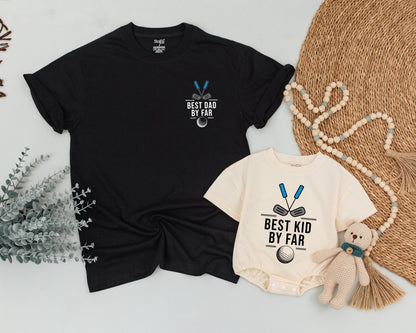 Best Dad By Far Matching Golf Outfits: Baby Romper & Dad Shirt Set, Future Golfing Buddy Family Look - Playful Father's Day Gift, Cute Golf Baby Clothes