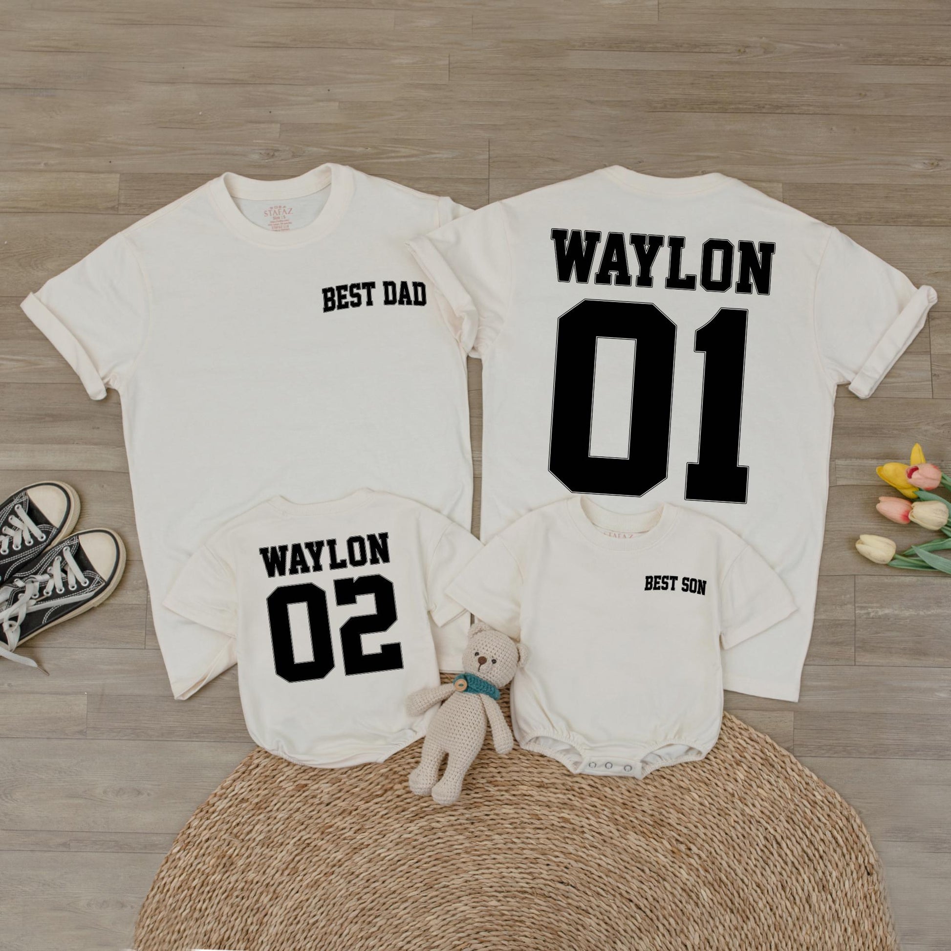 Personalized Dad Last Name Shirt, Father's Day Gift, Custom Name & Number Family T-shirt, Dad Son Matching Outfits