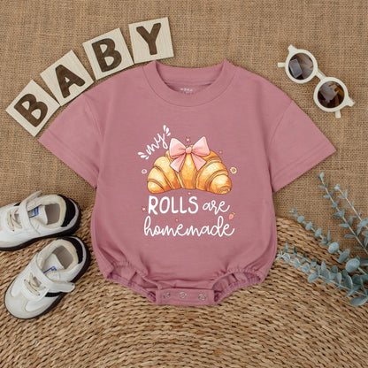 My Rolls Are Homemade Baby Romper Cute Food Outfit for Baby Girl Funny Cake Bodysuit Adorable Baby Shower Gift First Birthday Party Clothes