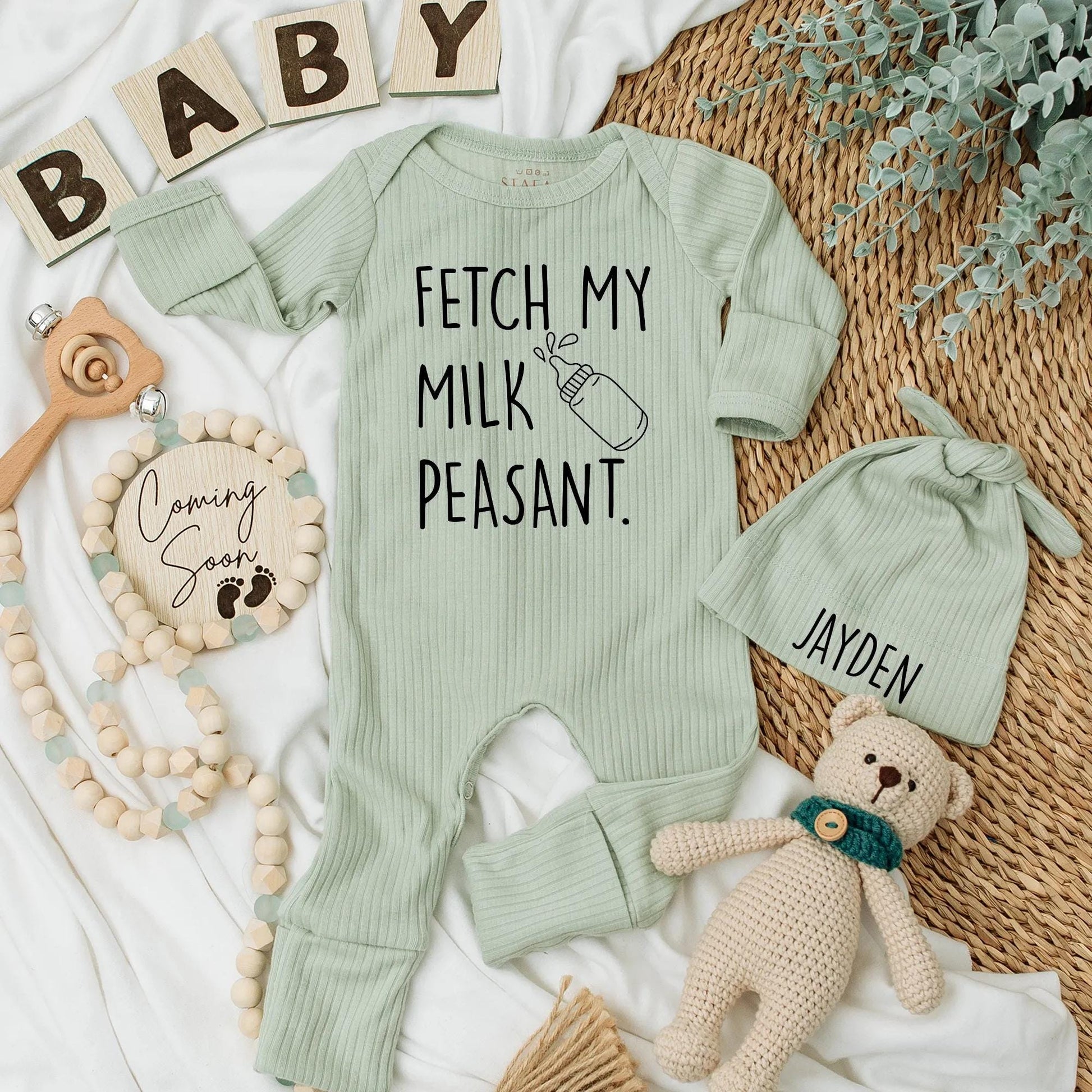 Fetch My Milk Peasant Baby Bodysuit Funny Newborn Outfit Sassy Baby Shower Gift Idea for New Parents Coming Home Cotton