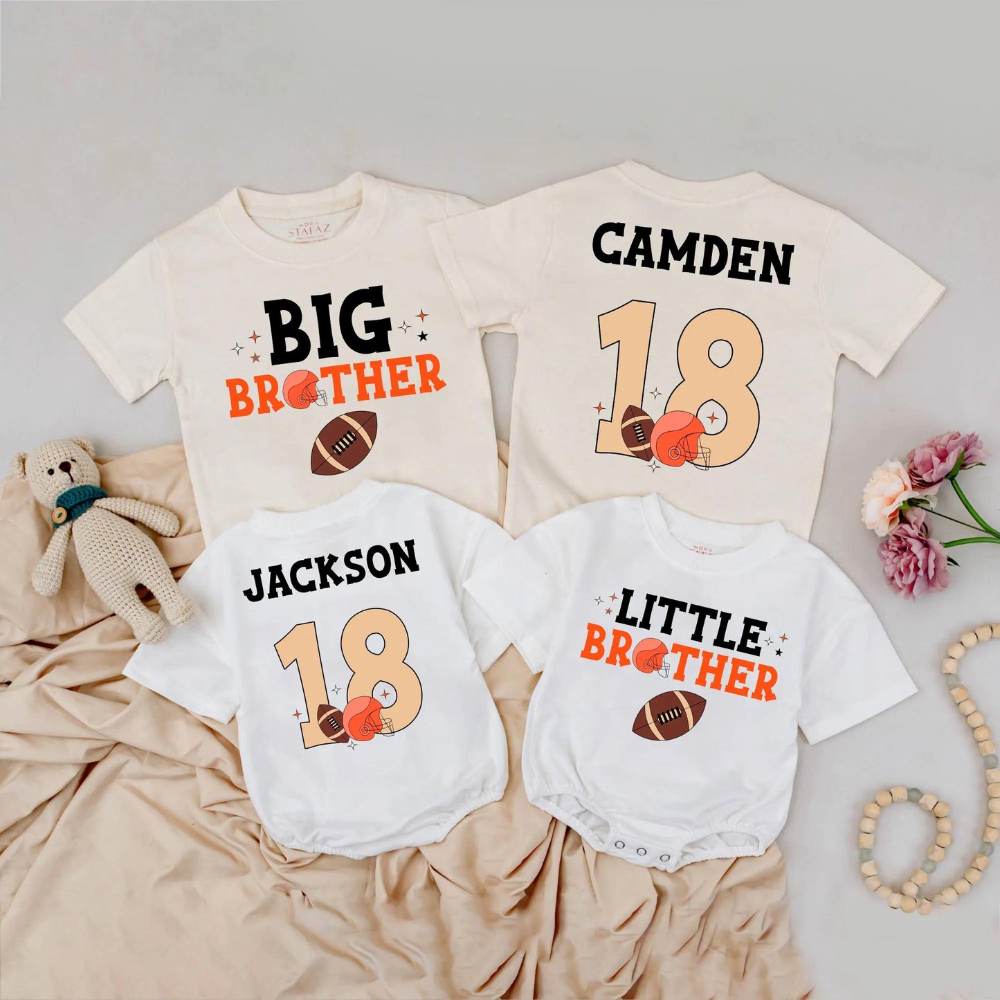 Custom Big Brother Little Brother Football Shirt Matching Sibling Game Day Kids Clothes Sport Party Gift Outfit