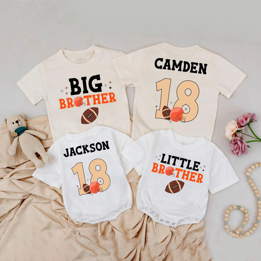 Custom Big Brother Little Brother Football Shirt Matching Sibling Game Day Kids Clothes Sport Party Gift Outfit
