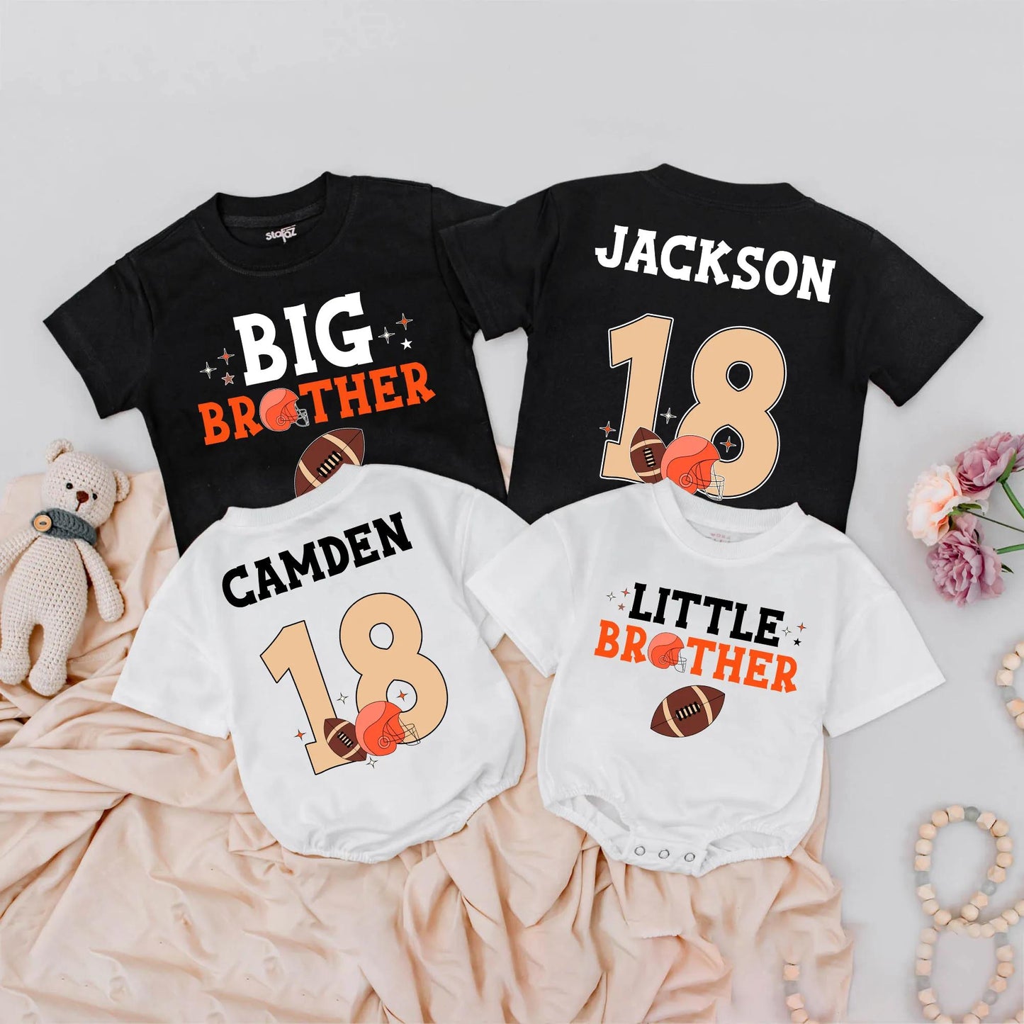 Custom Big Brother Little Brother Football Shirt Matching Sibling Game Day Kids Clothes Sport Party Gift Outfit