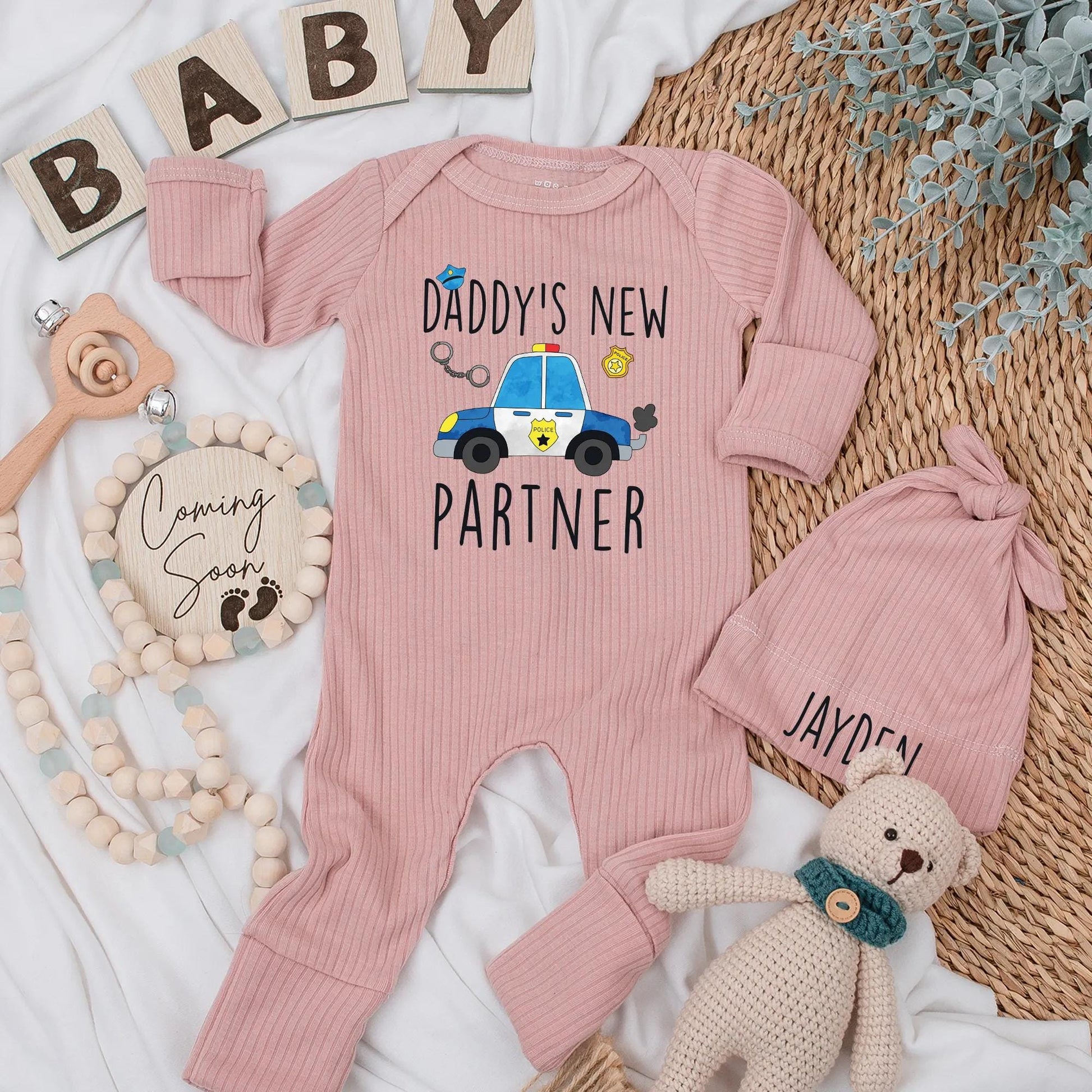 Custom Future Police Officer Baby Bodysuit Daddy's New Partner Law Enforcement Dad Gift Cute Newborn Outfit