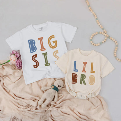 Big Sis Lil Bro Matching Outfit: Boho Sibling Shirts Set, Gender Neutral Baby Shower Gift, Aesthetic Toddler Tee, Neutral Kidswear, Modern Design 138